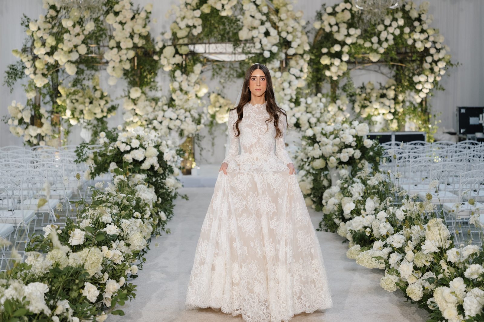 Adina in the white rose garden set up indoors