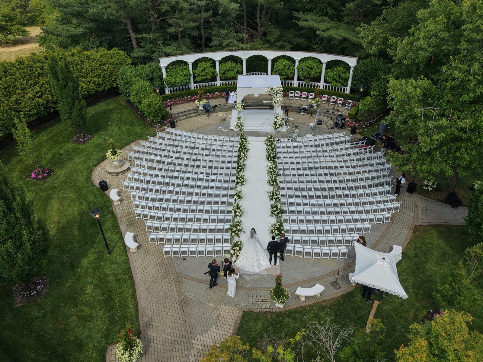 Aerial view of the outdoor garden ceremony at The Addison Park
