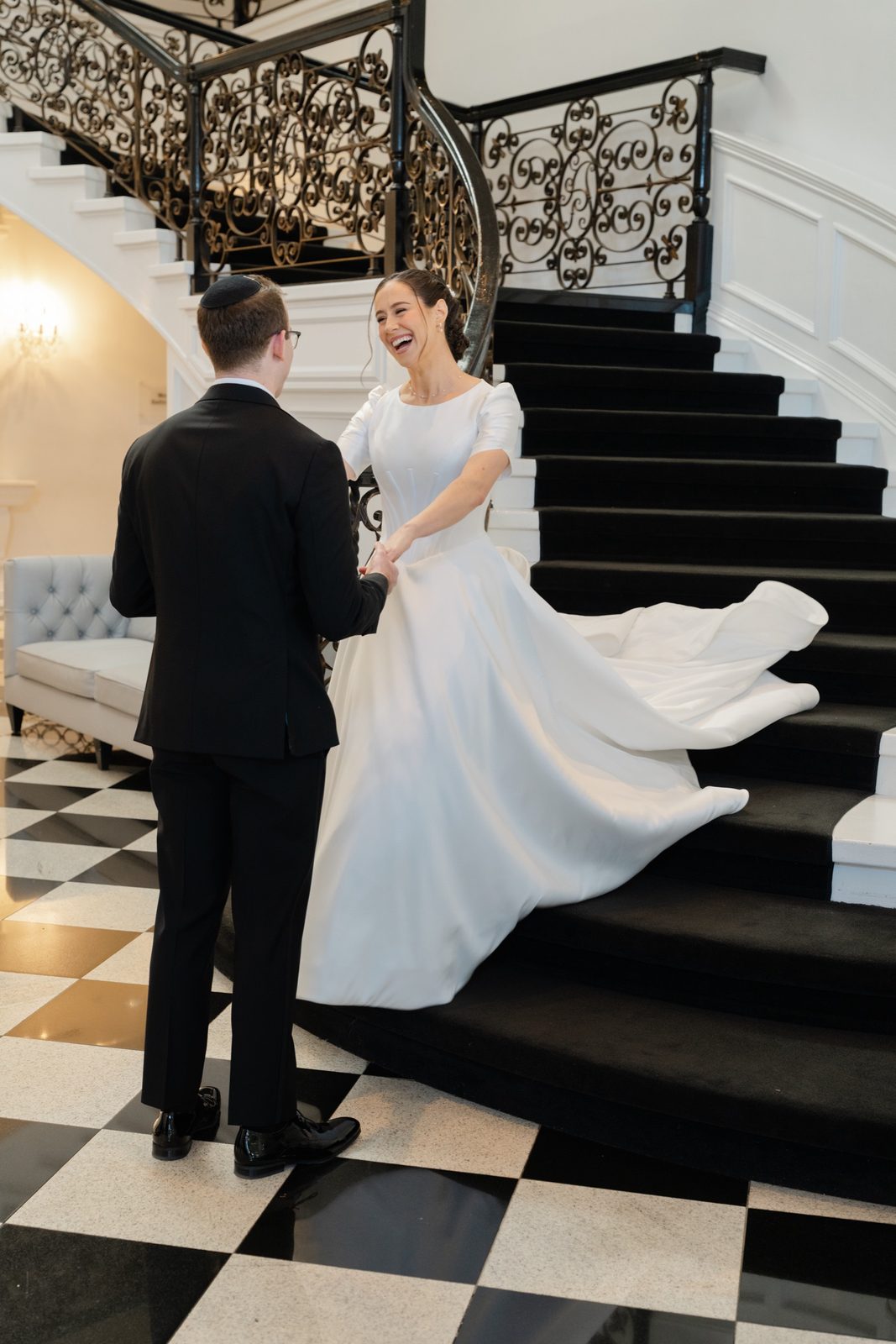 Kayla and Gabriel’s first look at the grand staircase
