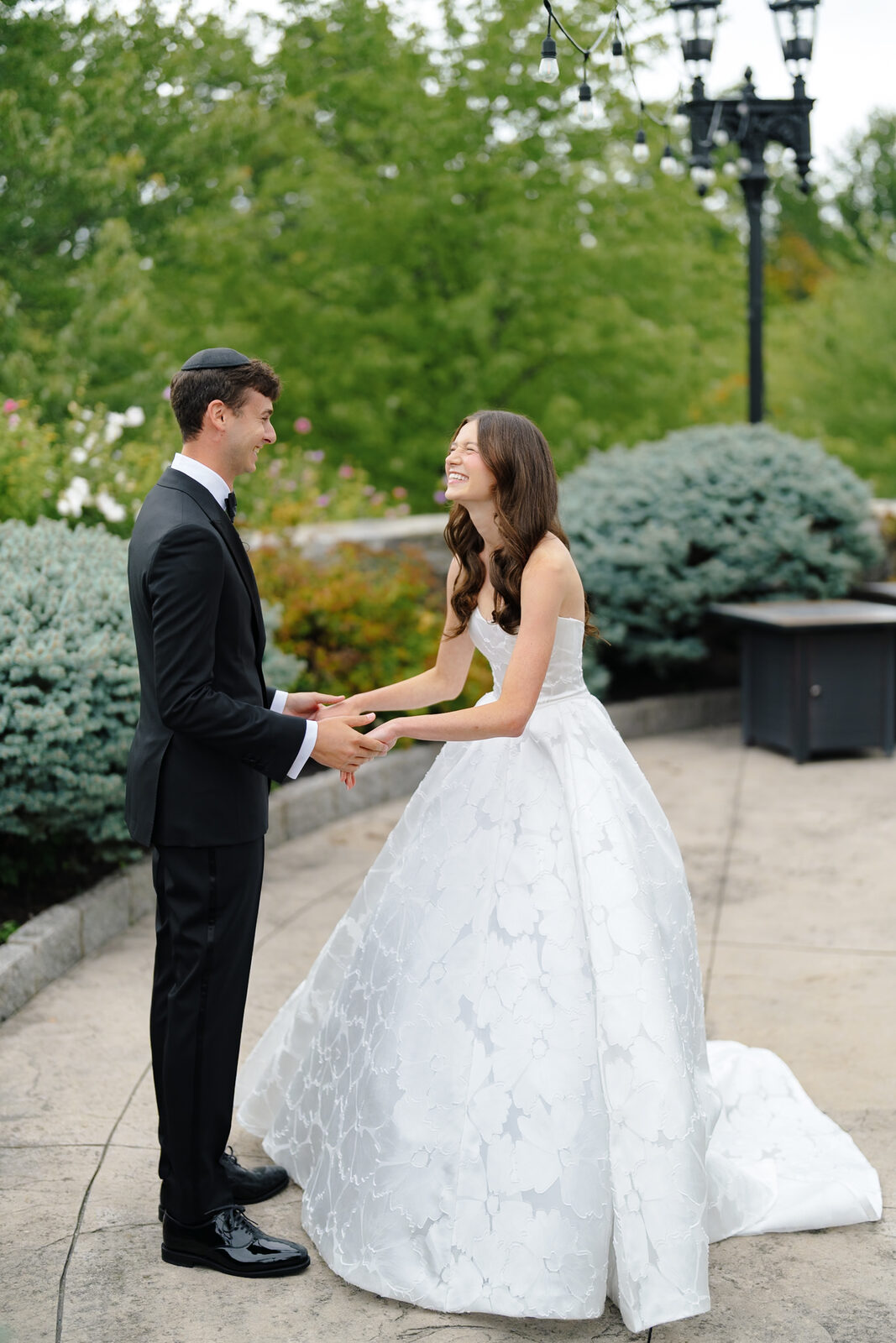 Allie and Charlie's first look on the terrace at Trump National Golf Club Westchester
