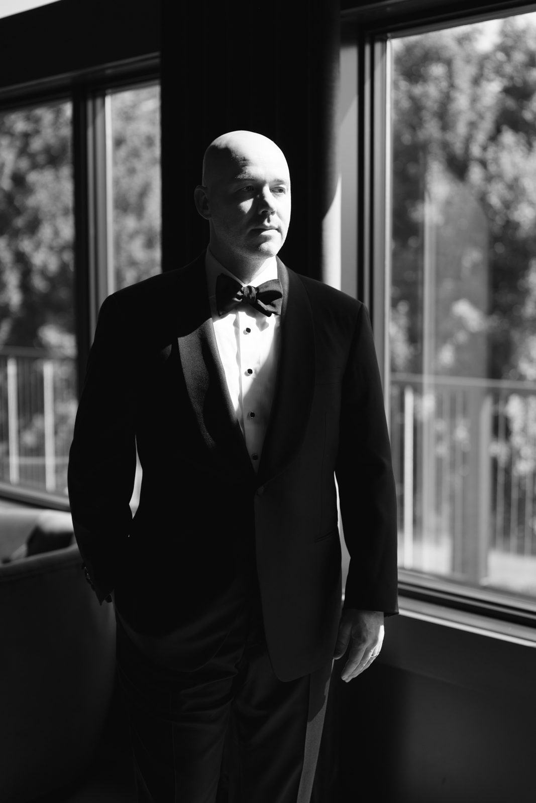 Casey in dramatic window light, black and white