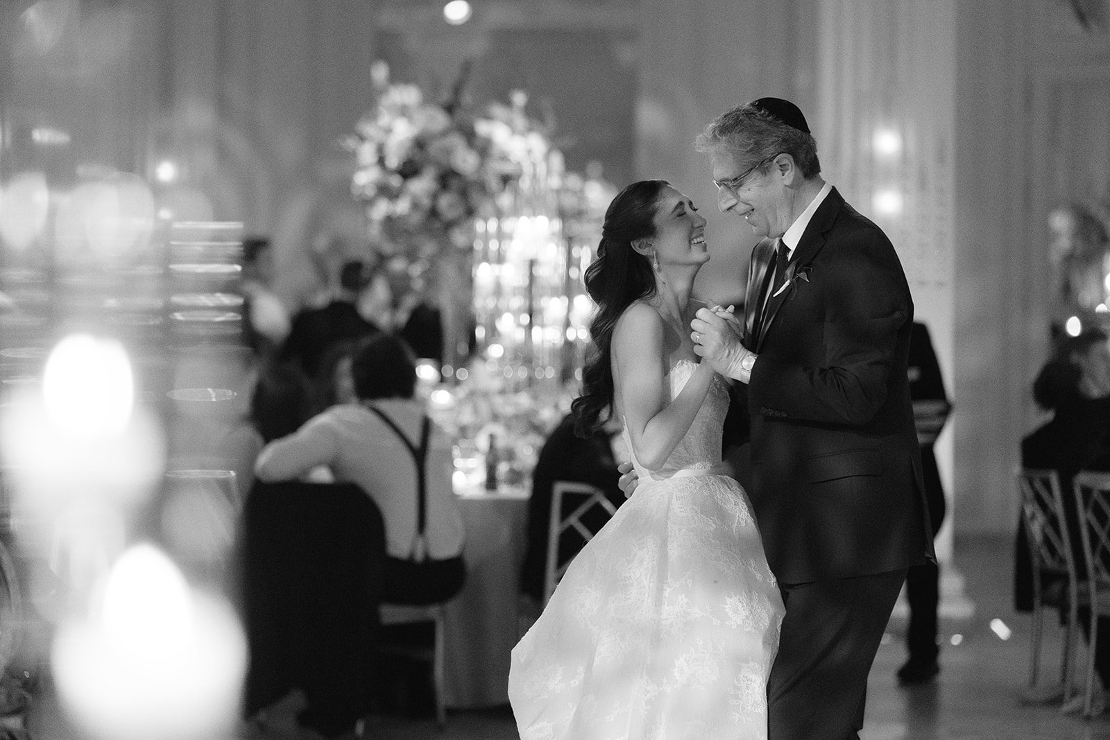 The father-daughter dance, in black and white