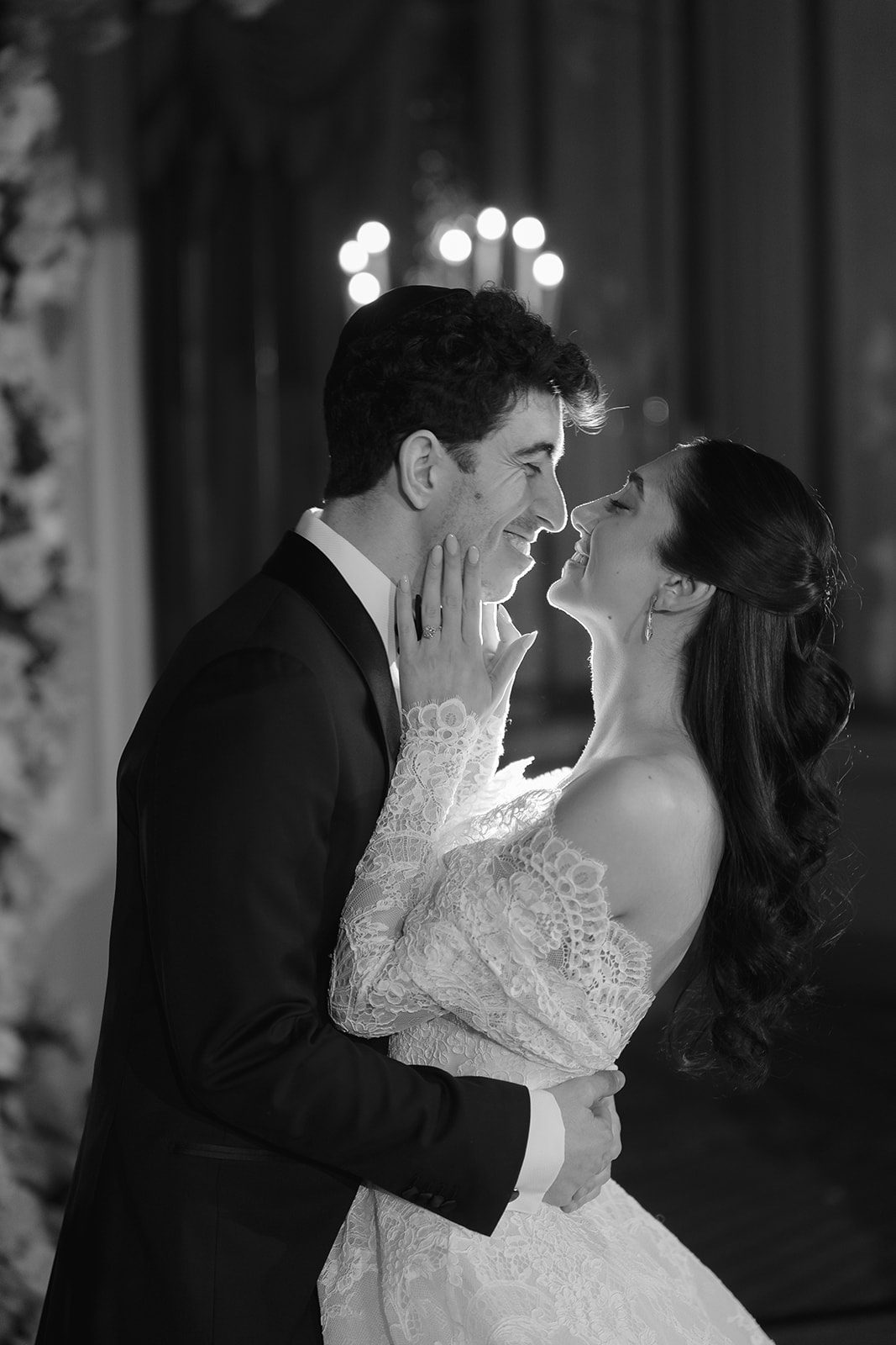 A just-married embrace