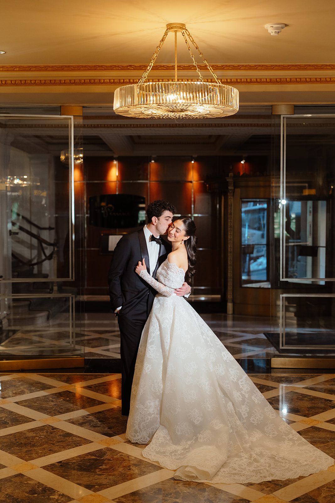 Dori and Ben&rsquo;s first look on the marble floor of The Pierre