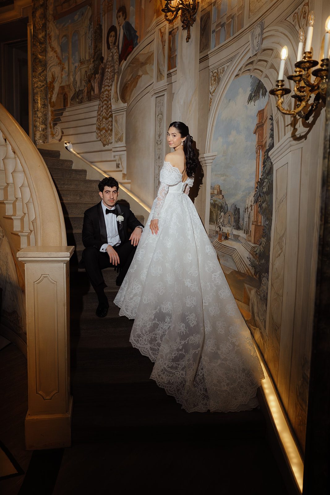 Dori&rsquo;s gown trailing down the Rotunda staircase