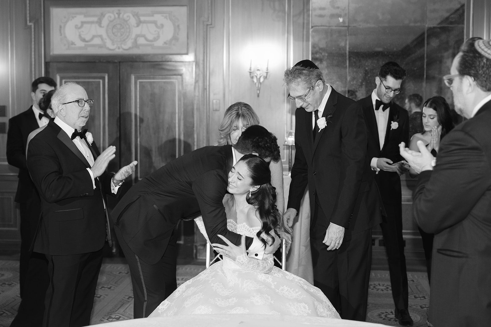 The room during the signing, in black and white