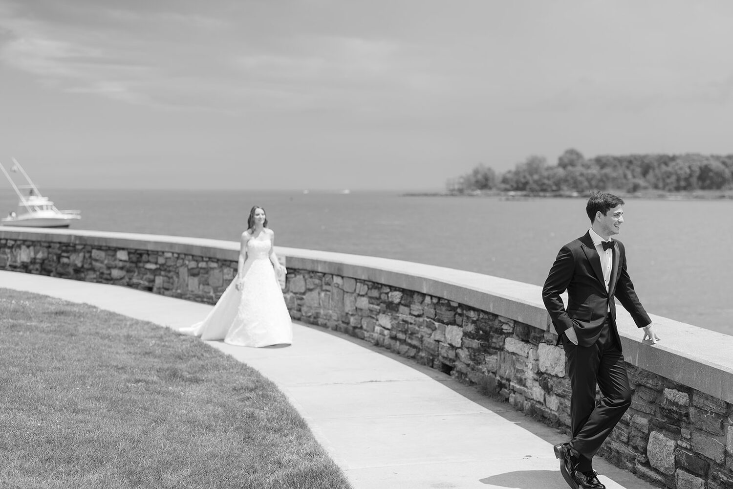 Moments before the first look on the seawall, photographed in black and white.