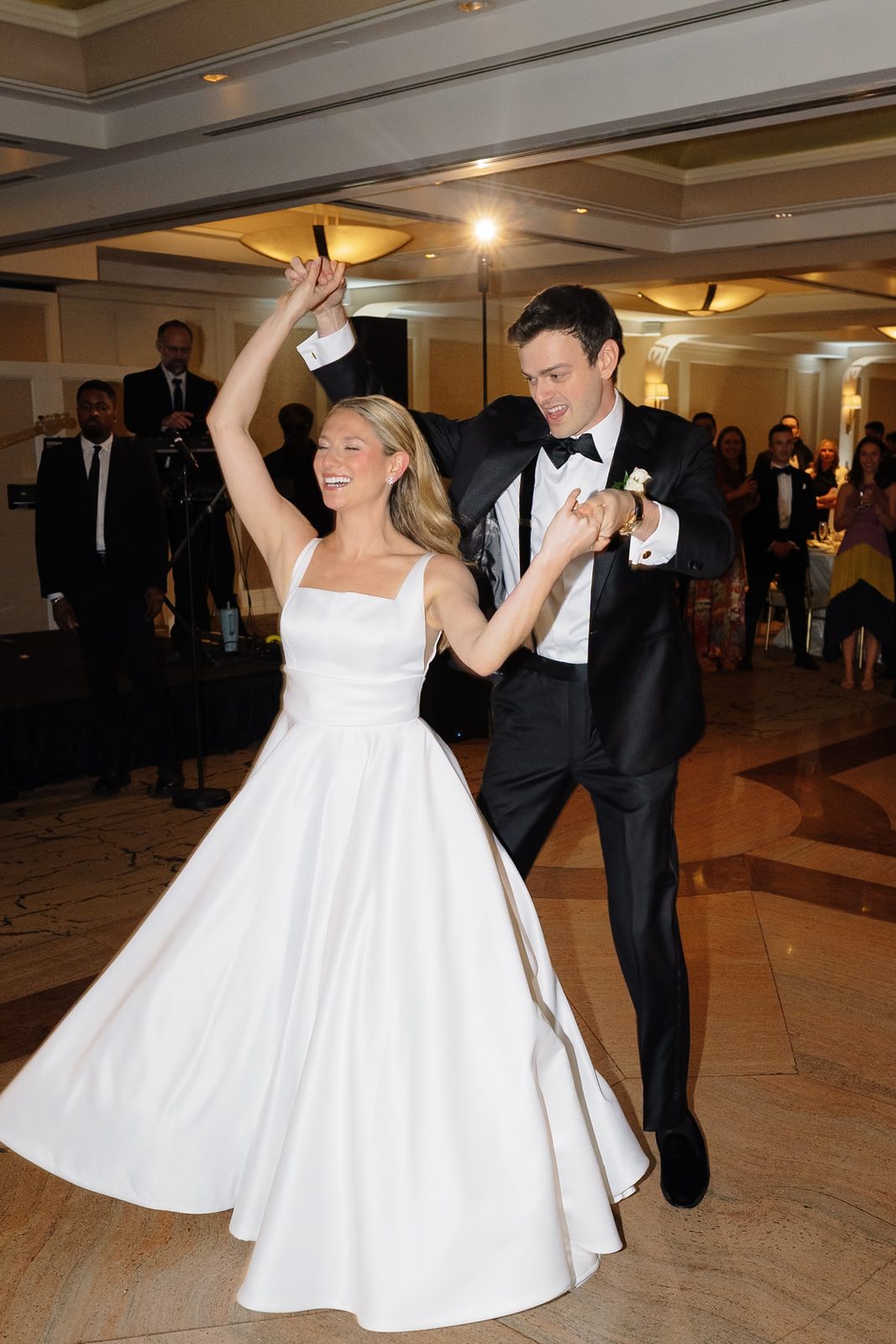 Hana and David dancing their first dance in the ballroom at Glen Island Harbour Club