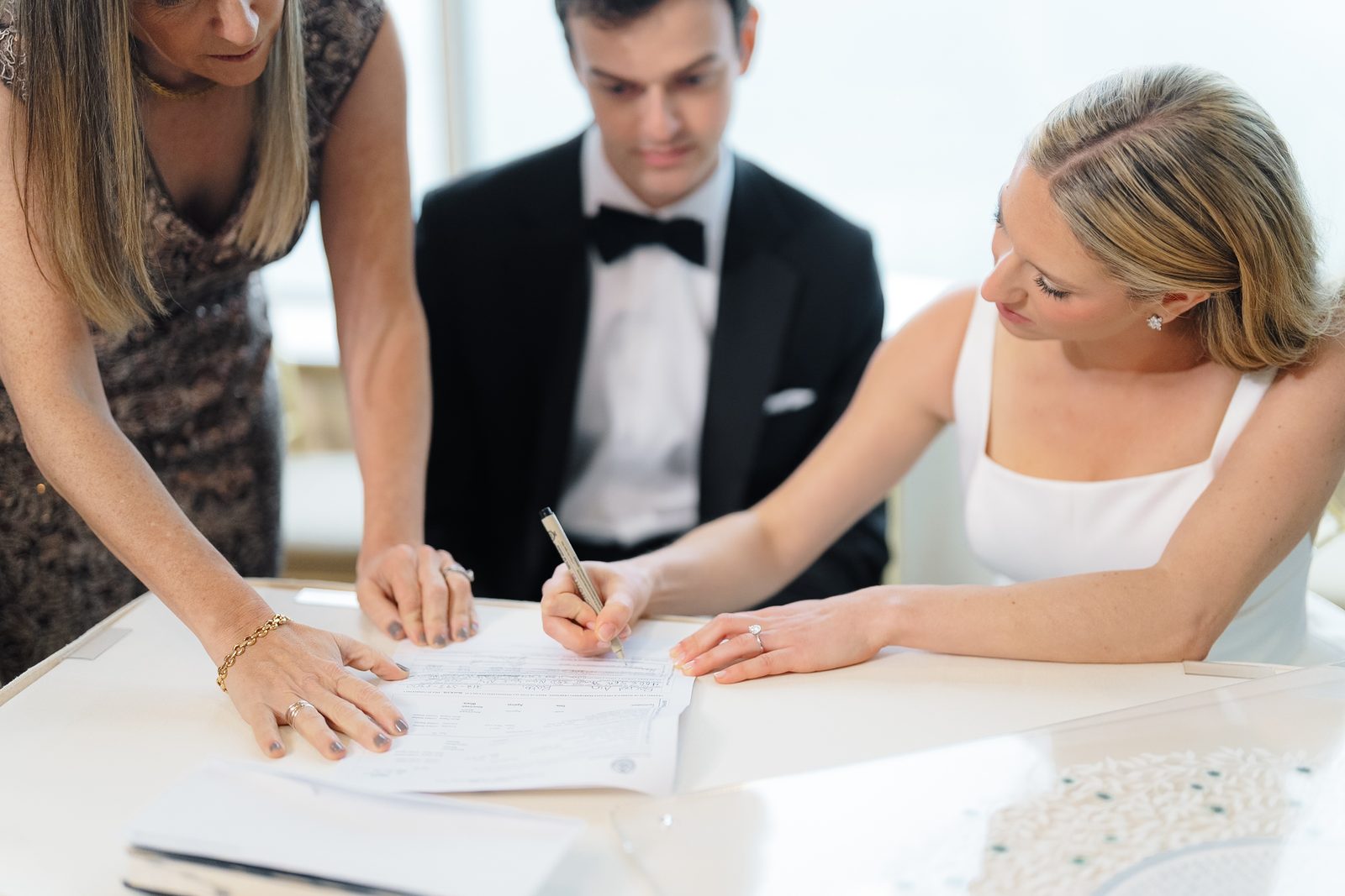 Hana and David at the ketubah signing at Glen Island Harbour Club