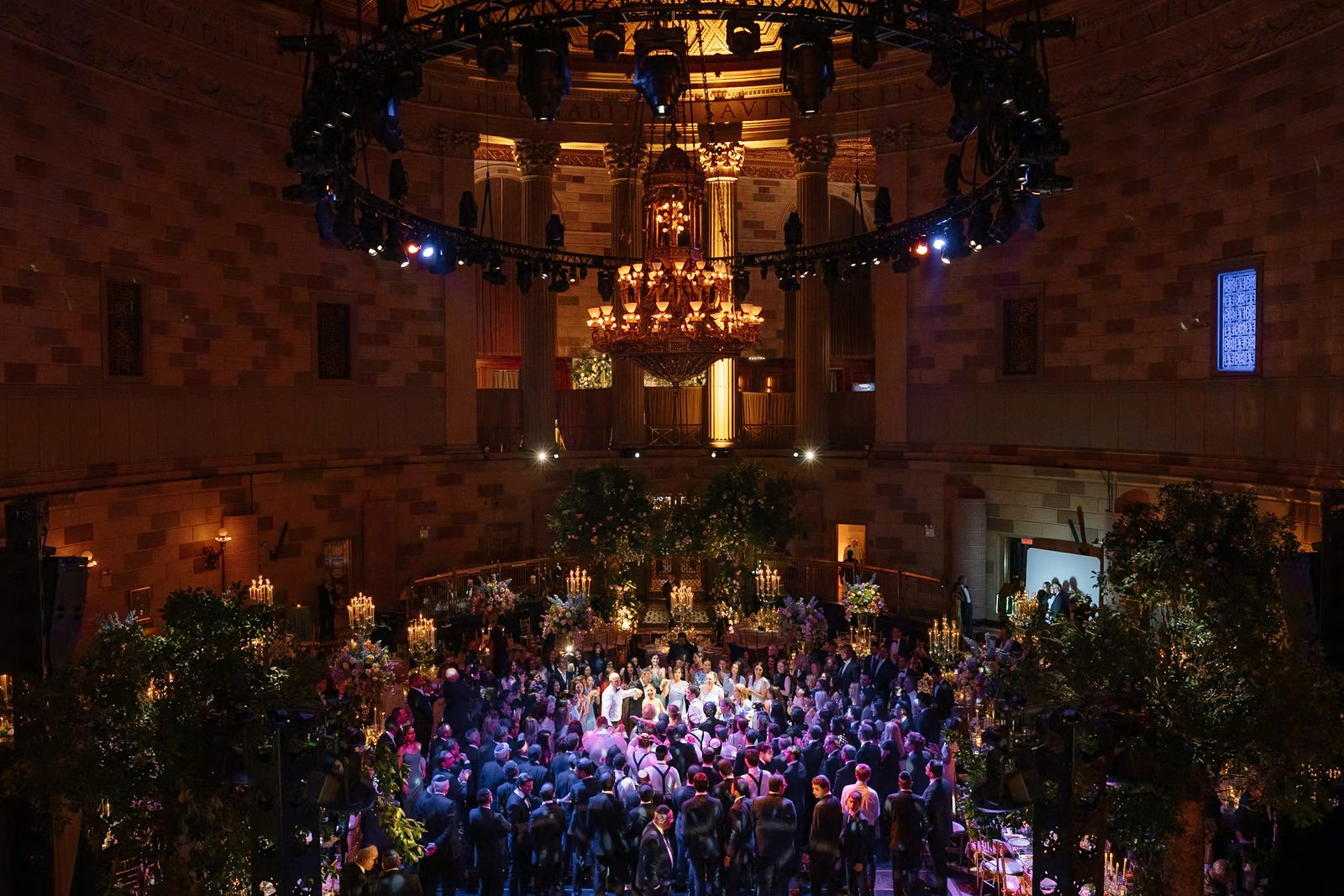 The Gotham Hall ballroom during the reception, the dance floor full beneath the dome