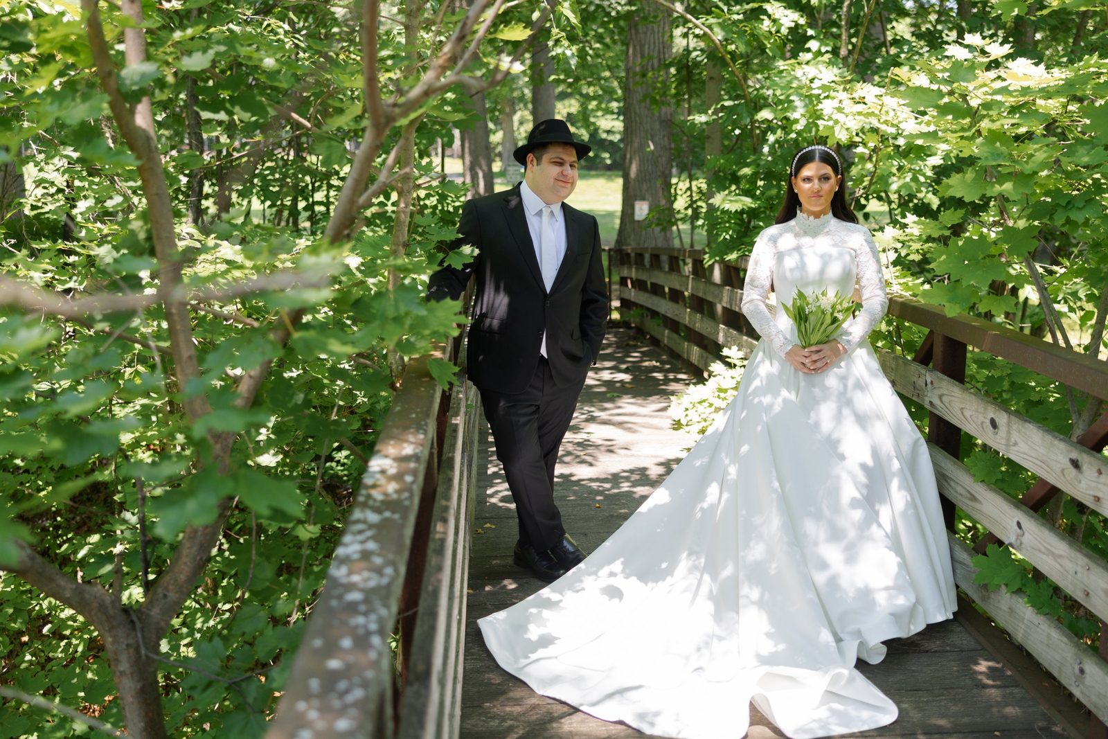 Goldie and Ezra on the wooden footbridge