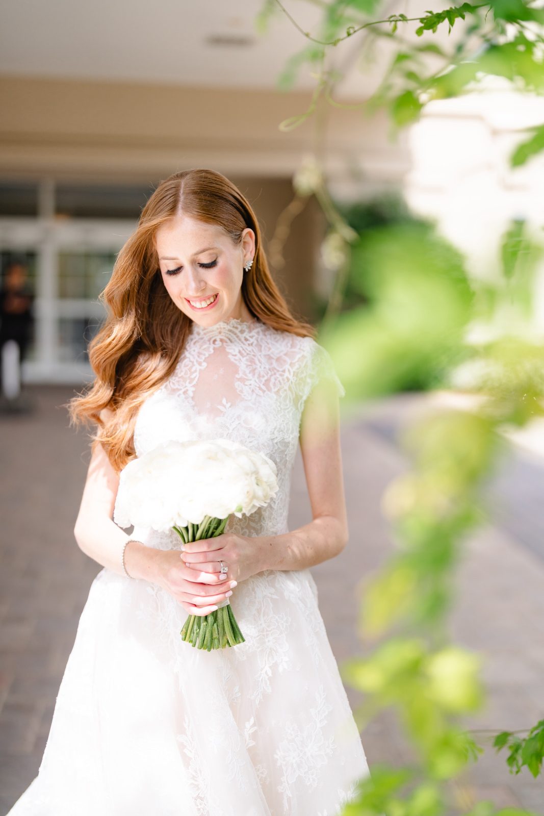 Haley with her bouquet outside the hotel