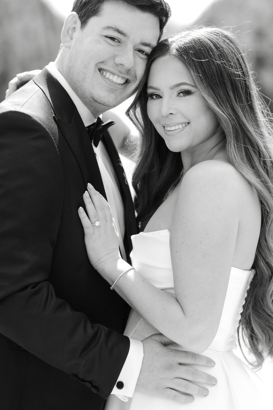 A close portrait of Rachel and Ian in black and white