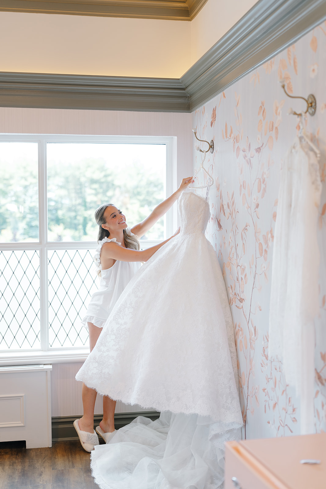 Rebecca getting ready on the morning of her wedding