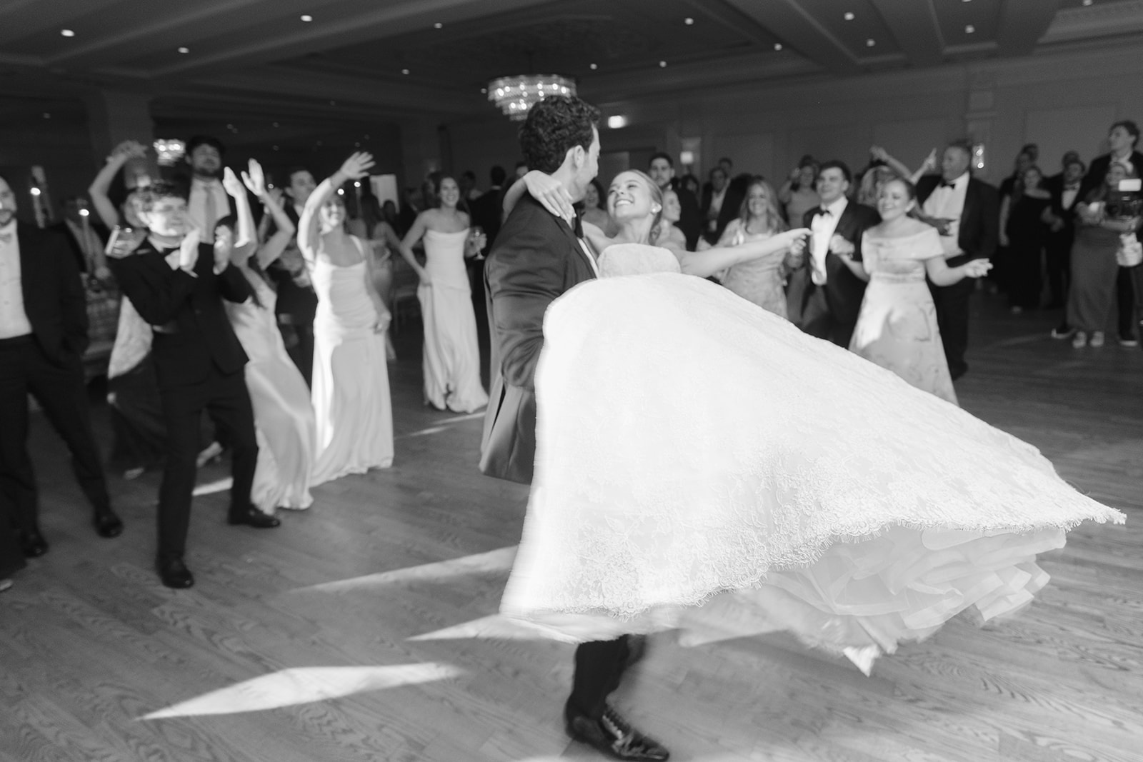 The reception at Rebecca and Phil’s wedding at The Lannin — a packed dance floor all night