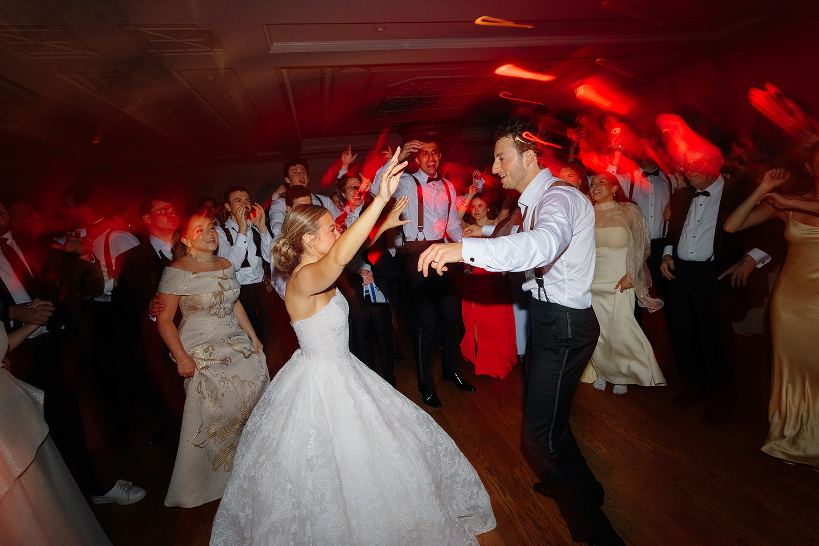 The reception at Rebecca and Phil’s wedding at The Lannin — a packed dance floor all night