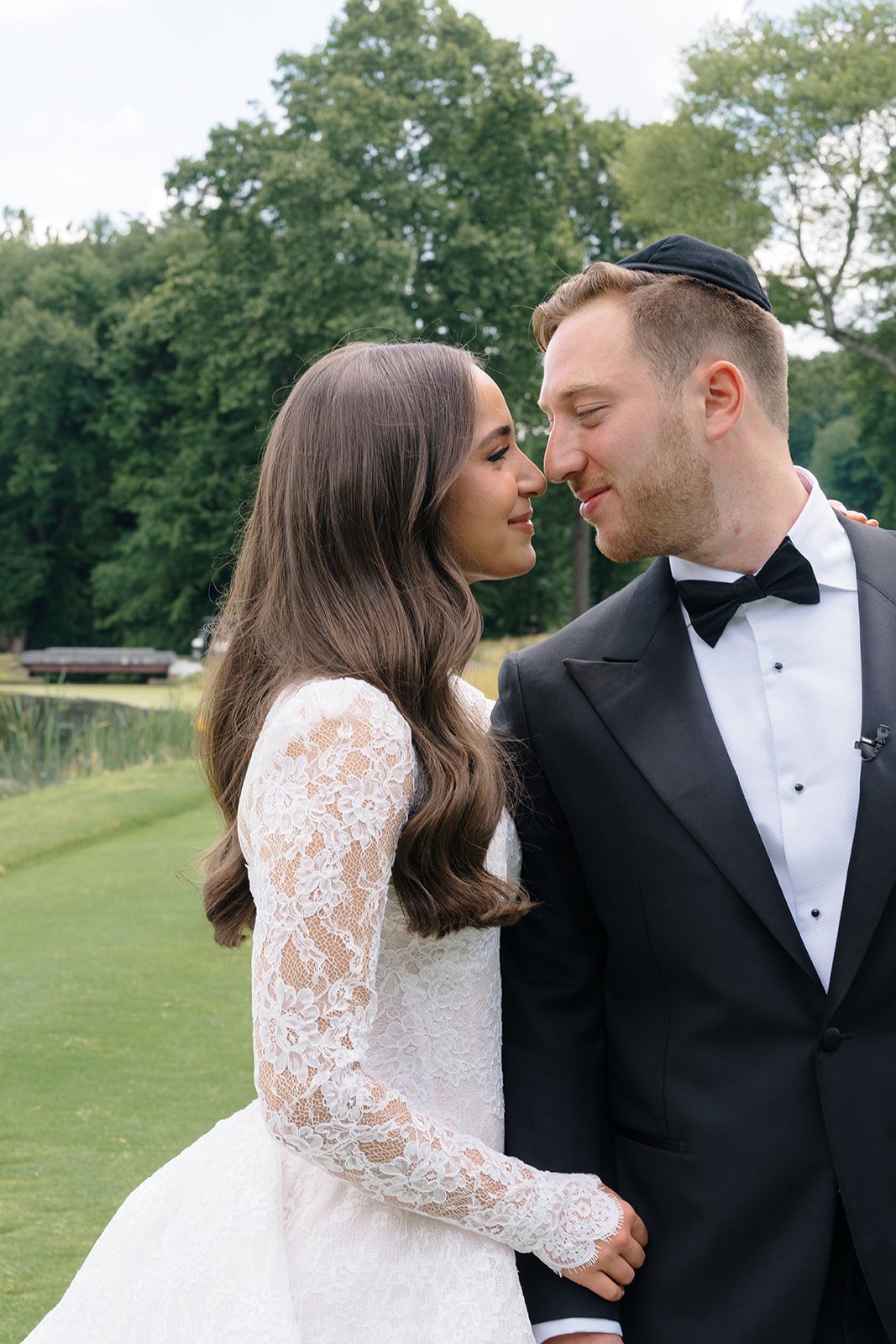 Rosalie and Josh nose to nose after their first look at Edgewood Country Club