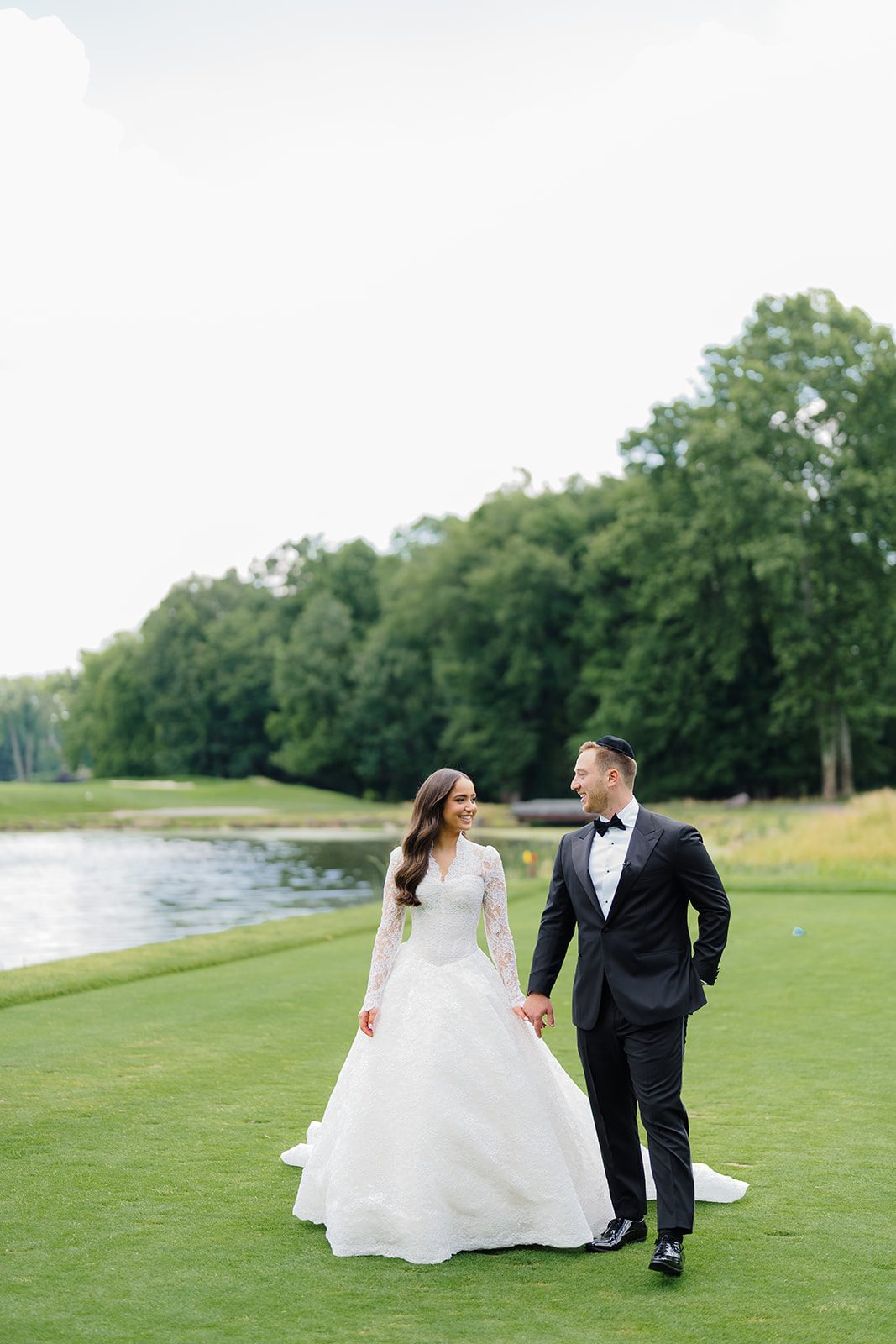Rosalie and Josh walking the fairway at Edgewood Country Club New Jersey