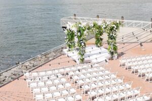 Waterfront ceremony deck at the Liberty Warehouse overlooking New York Harbor